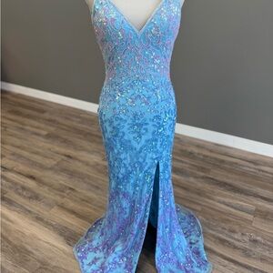 Primavera Couture Blue and Purple Sequin Prom Gown 4150